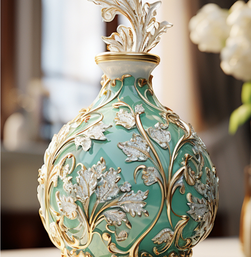Ornate Mint Ceramic Vase details-Melriona